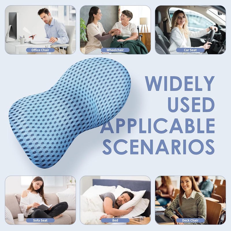 kasney Lumbar Support Pillow Ergonomic Memory Foam, Relieve Back Pain, CMFY Breathable & Detachable & Washable, Perfect for Office Chairs, Car Seats, Beds (Blue) - Image 5