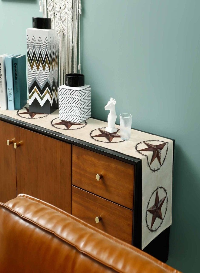PIEPLE Texas Western Star Rustic Table Runner-Cotton linen-Small 36 inche Barn Star Dresser Scarves,Kitchen Coffee/Dining Farmhouse Cowboy Tablerunner for Country Home Living Room,Holiday Dinner Scarf Decor - Image 3