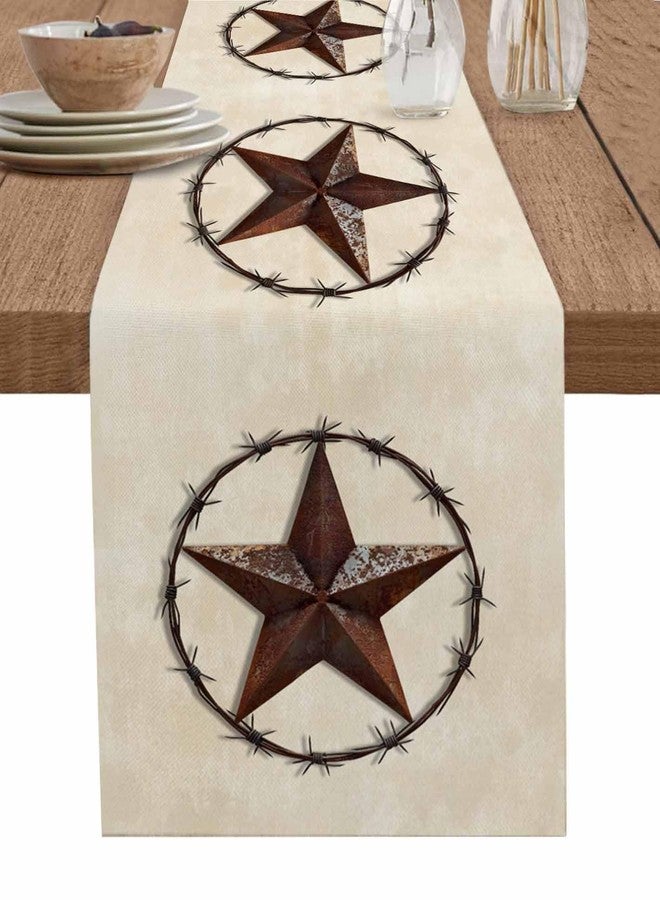 PIEPLE Texas Western Star Rustic Table Runner-Cotton linen-Small 36 inche Barn Star Dresser Scarves,Kitchen Coffee/Dining Farmhouse Cowboy Tablerunner for Country Home Living Room,Holiday Dinner Scarf Decor - Image 1