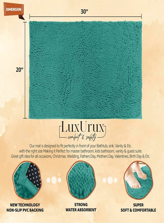 لوكس يوروكس سجاد حمام من قماش الشنيل الناعم للغاية، سجاد أرضيات، سجادة حمام مانعة للانزلاق، سجادة باب من الألياف الدقيقة للمطبخ/المدخل/غرفة المعيشة (30 × 20 بوصة، فيروزي) - Image 2