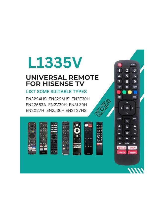 ELTRAZONE Universal Remote Control for Hisense Smart TV,EN2B27/EN3294HS/EN3296HS/EN2E30H/EN22653A Replacement Remote for all Hisense LED LCD Smart TVs with 4 shortcut keys - L1335V - Image 3