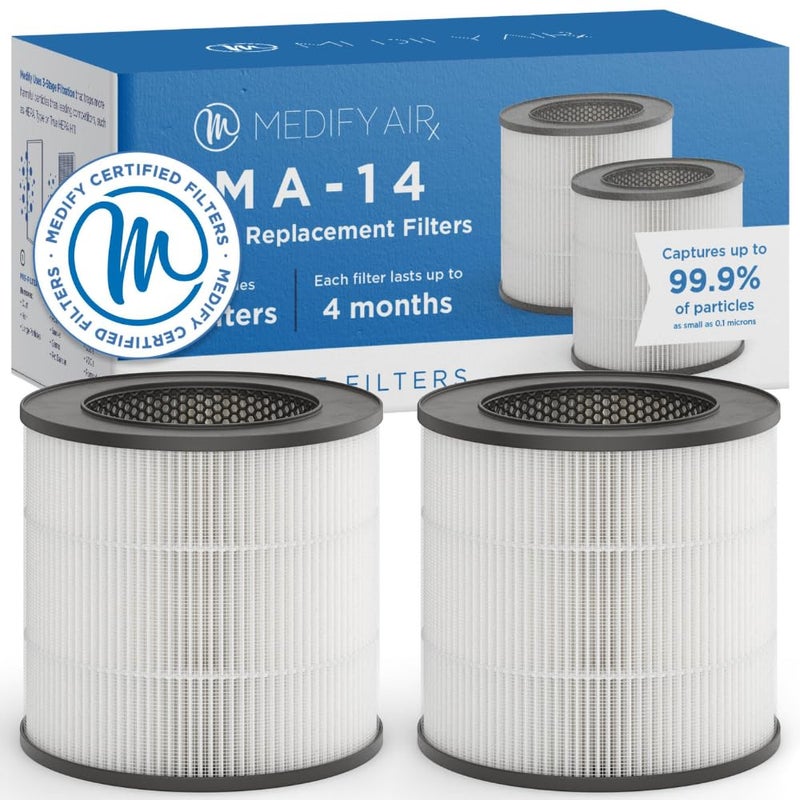 Medify Air MA14 Genuine Replacement Filter for Allergens Wildfire Smoke Dust Odors Pollen Pet Dander 3 in 1 with PreFilter H13 HEPA and Activated Carbon Removal to 01 Microns 2Pack