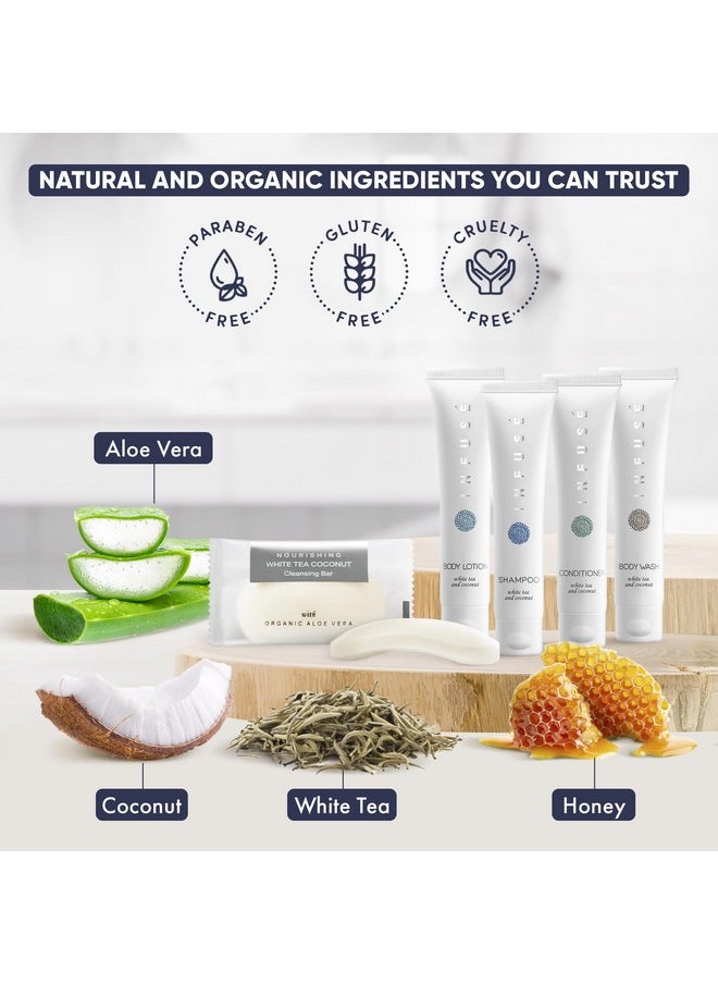 Terra Pure Infuse Pure White Tea And Coconut Hotel Soaps And Toiletries Bulk Set ; 1Shoppe Allinkit For Hotels ; 1Oz Shampoo & Conditioner Body Wash Lotion & 1.25Oz Bar Soap ; Travel Size 75 Pieces  - Image 5