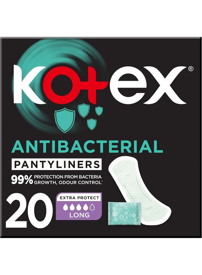 Kotex Antibacterial Panty Liners, 99% Protection From Bacteria Growth, Long Size, 20 Daily Panty Liners - Image 1