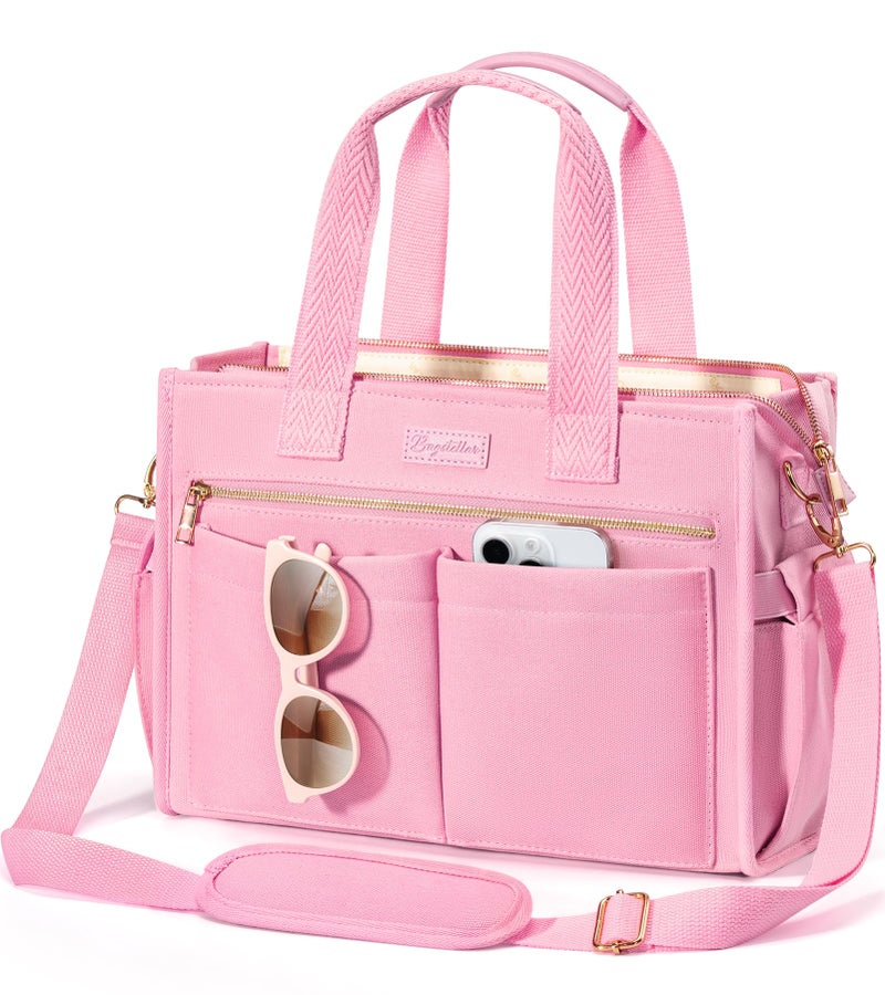 Bagstellar Canvas Tote Bag for Women, 15-Pocket Large Crossbody Purse Shoulder Satchel Handbag Bible Laptop Bag Zipper Bookbag for Teacher Nurse Work Travel College Everyday - Image 1