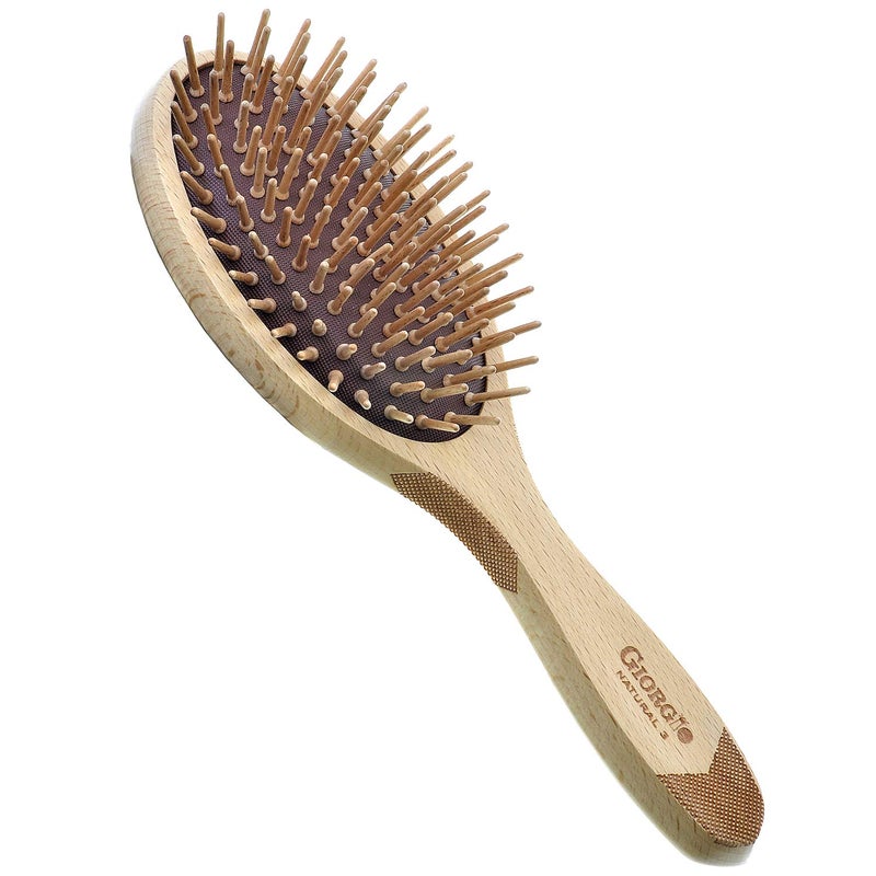 Giorgio Eco Friendly Wooden Bristle Hairbrush  Large Detangling Brush and Hair Growth Brush for Thick or Long Hair  Oval Paddle Hair Brush Made with Anti Static Beechwood Silicone Massage Cushion