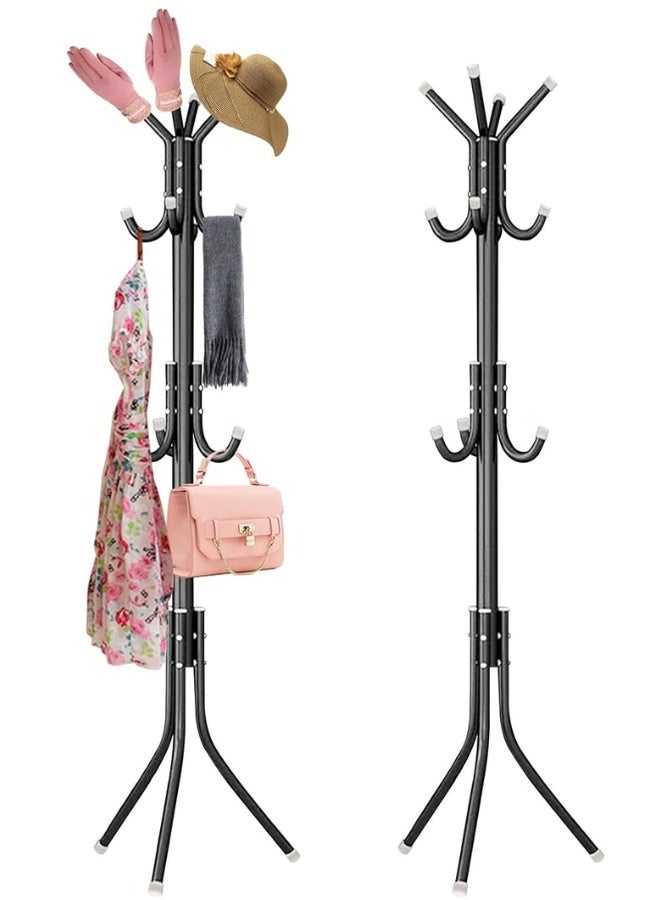 Coat Rack, Freestanding Coat Rack with 8 Hooks and 3 Adjustable Size Tree Coat Racks for Bedroom, Hallway, Entrance, Office, for Hats, Coats, Scarves, Handbags (Black) - Image 1
