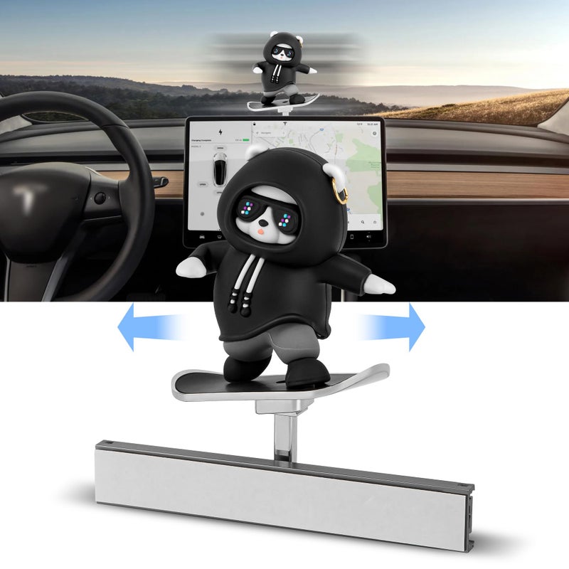 vnkesno Creative Slidable Skateboard Bear Car Interior Control Screen Decoration Compatible with 2017-2026 Tesla Model Y/3/Cybertruck Accessories, Car Interior Dashboard Decorations Accessories for Tesla - Image 3