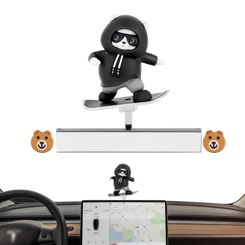 vnkesno Creative Slidable Skateboard Bear Car Interior Control Screen Decoration Compatible with 2017-2026 Tesla Model Y/3/Cybertruck Accessories, Car Interior Dashboard Decorations Accessories for Tesla - Image 1