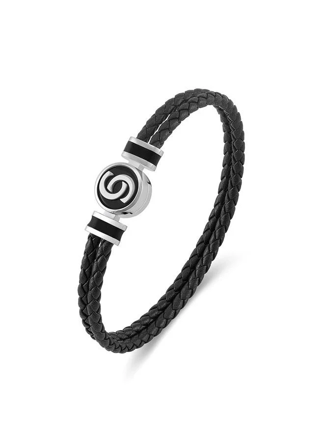CERRUTI 1881 Daniele Stainless Steel Black Braided Leather Bracelet for Men 180mm