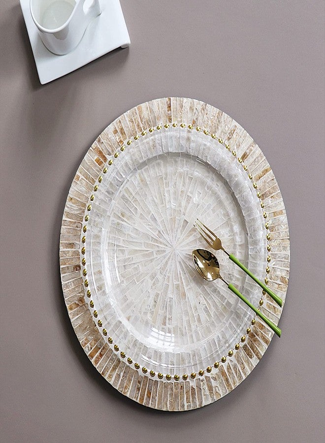 i-lan 13Inch 2 Pack Mother Of Pearl Decorative Plates for Display, Sea Shell Inlay Wood Charger Plates for Dining, Party, Modern and Rustic Decoration Placemats for Dinner Plates,Champagne Gold - Image 5