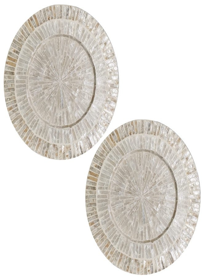 i-lan 13Inch 2 Pack Mother Of Pearl Decorative Plates for Display, Sea Shell Inlay Wood Charger Plates for Dining, Party, Modern and Rustic Decoration Placemats for Dinner Plates,Champagne Gold - Image 1
