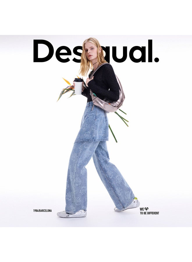 DESIGUAL جينز نسائي مستقيم الساق من الجاكار الدنيم 25 أوا - Image 2