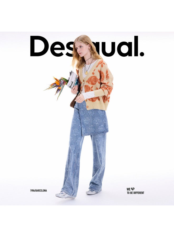 DESIGUAL جينز نسائي مستقيم الساق من الجاكار الدنيم 25 أوا - Image 5