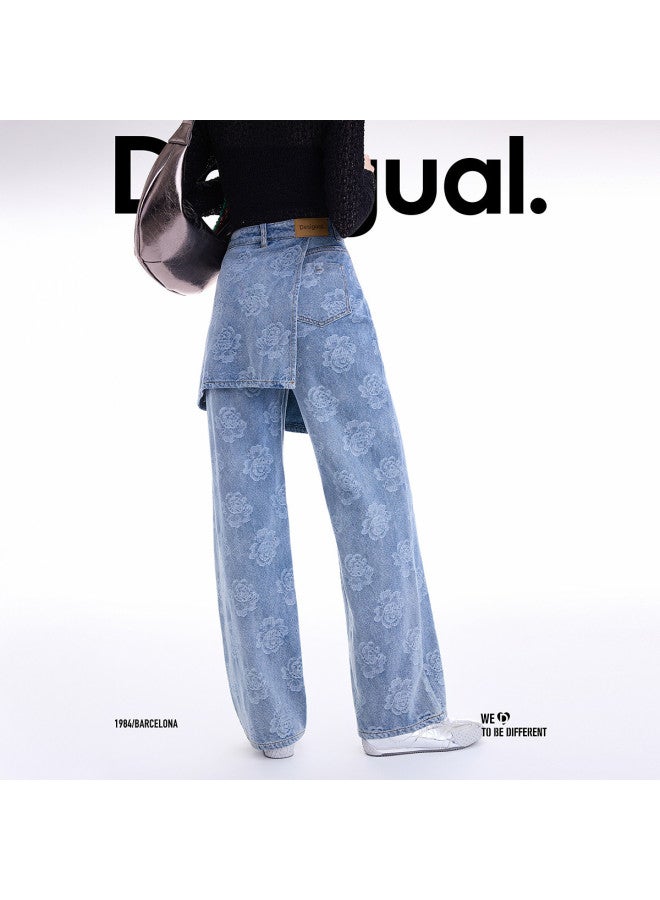 DESIGUAL جينز نسائي مستقيم الساق من الجاكار الدنيم 25 أوا - Image 4