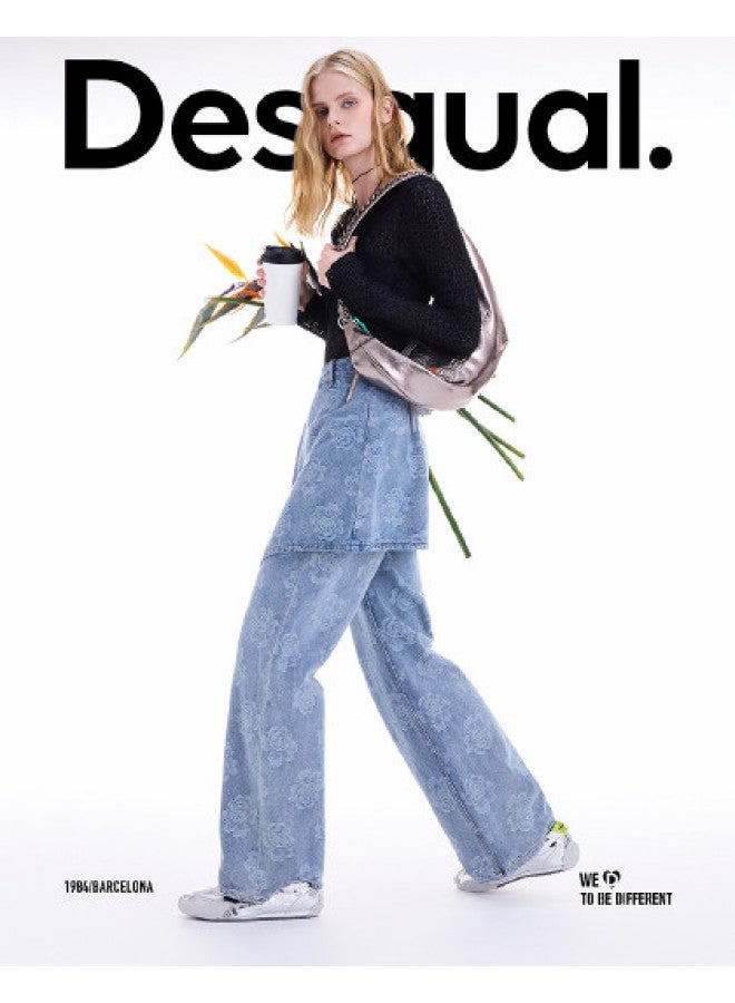 DESIGUAL جينز نسائي مستقيم الساق من الجاكار الدنيم 25 أوا - Image 1