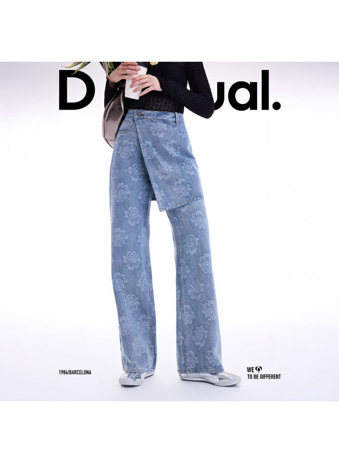 DESIGUAL جينز نسائي مستقيم الساق من الجاكار الدنيم 25 أوا - Image 3