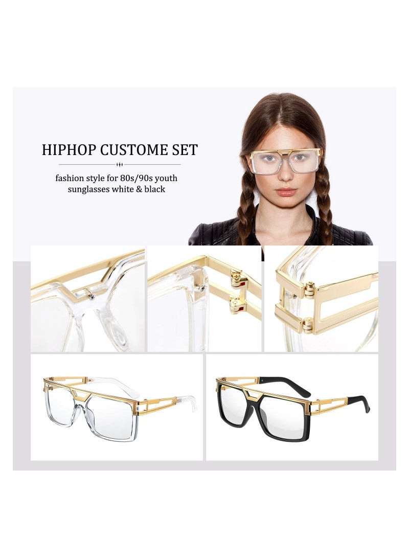 KASTWAVE Sunglasses 80s 90s Sunglasses Vintage Rapper DJ Glasses Hippie Glasses Unisex Fashion Big Frame Glasses Metal Sunglasses Street Photography Trend Double Nose Bridge Sunshade Glasses (2PCS) - Image 4