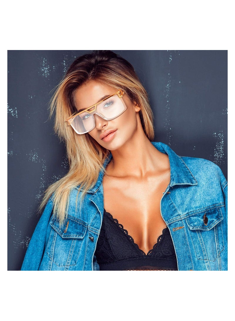 KASTWAVE Sunglasses 80s 90s Sunglasses Vintage Rapper DJ Glasses Hippie Glasses Unisex Fashion Big Frame Glasses Metal Sunglasses Street Photography Trend Double Nose Bridge Sunshade Glasses (2PCS) - Image 2