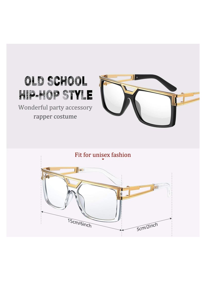 KASTWAVE Sunglasses 80s 90s Sunglasses Vintage Rapper DJ Glasses Hippie Glasses Unisex Fashion Big Frame Glasses Metal Sunglasses Street Photography Trend Double Nose Bridge Sunshade Glasses (2PCS) - Image 5