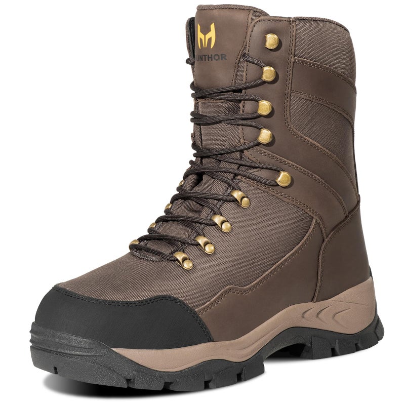 Hunthor Hunting Boots for Men, Leather with EVA Midsole, Insulated Waterproof Hiking Brown Outdoor Boots, Lightweight and Breathable Shoes for Outdoor Activities (Brown, Size 7) - Image 1