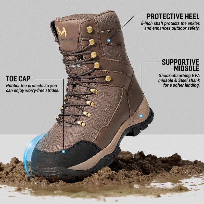 Hunthor Hunting Boots for Men, Leather with EVA Midsole, Insulated Waterproof Hiking Brown Outdoor Boots, Lightweight and Breathable Shoes for Outdoor Activities (Brown, Size 7) - Image 5