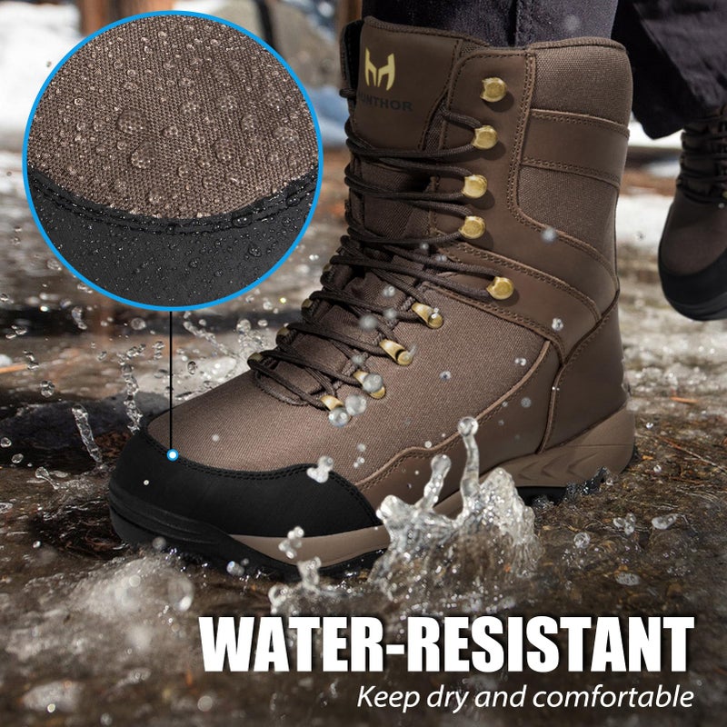 Hunthor Hunting Boots for Men, Leather with EVA Midsole, Insulated Waterproof Hiking Brown Outdoor Boots, Lightweight and Breathable Shoes for Outdoor Activities (Brown, Size 7) - Image 4