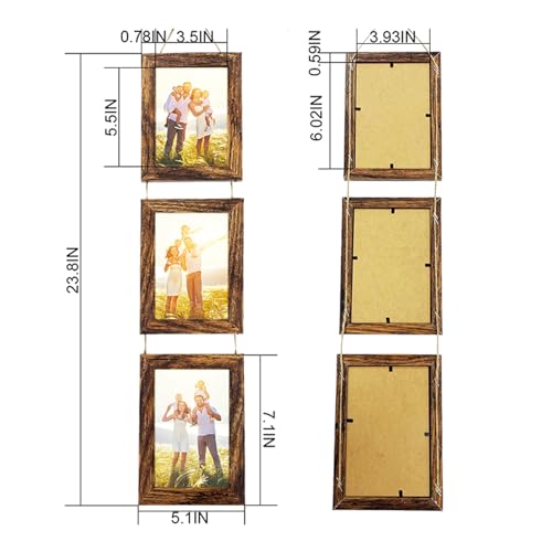VMUZEDER 4x6 Wall Hanging Picture Frames Collage with 3 Opening Frames Brown - Image 3