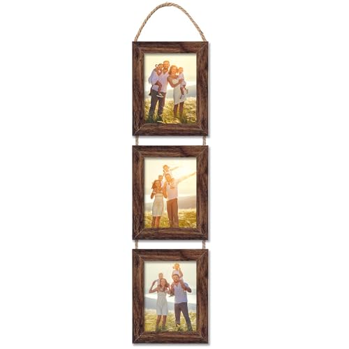 VMUZEDER 4x6 Wall Hanging Picture Frames Collage with 3 Opening Frames Brown - Image 1