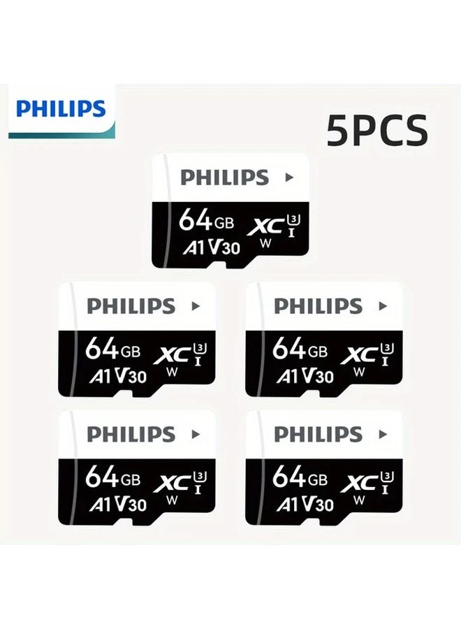 فيليبس حزمة من 5 بطاقات ذاكرة إس دي بسعة 64 جيجابايت - تخزين مستقر للهاتف والكمبيوتر والكاميرا - Image 1