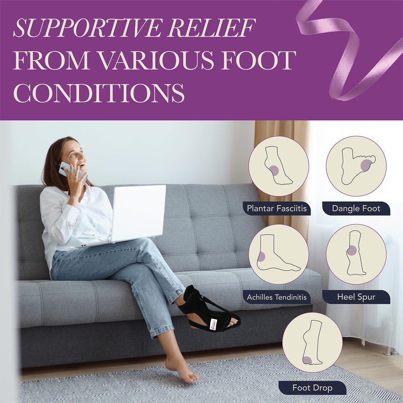 Ballotte Plantar Fasciitis Night Splint  Day & Overnight Cushioned Foot Splint For Heel Pain  Plantar Fasciitis Relief & Better Sleep  Adjustable Planters Facetious Relief Brace For Men & Women (Blk) - Image 2