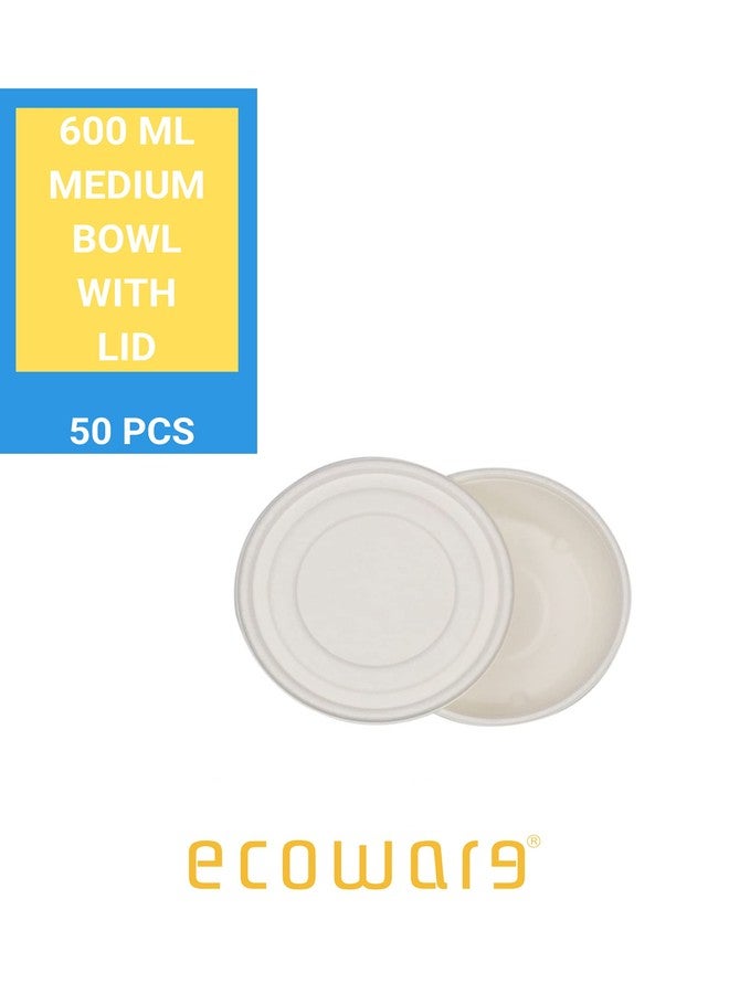 Ecoware® 100% Natural, Biodegradable, Compostable, Ecofriendly, Safe & Hygienic Disposable 600 ml Takeaway Bowl with Lid - Medium Size (Pack of 25 Bowls with lids) - Image 2