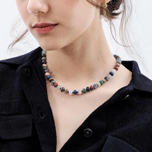 KissYan Beaded Necklaces for Women, Gemstone Bead Boho Choker, Natural Stone Handmade Fashion Autumn Winter Jewelry Gifts Silent Jungle - Image 3