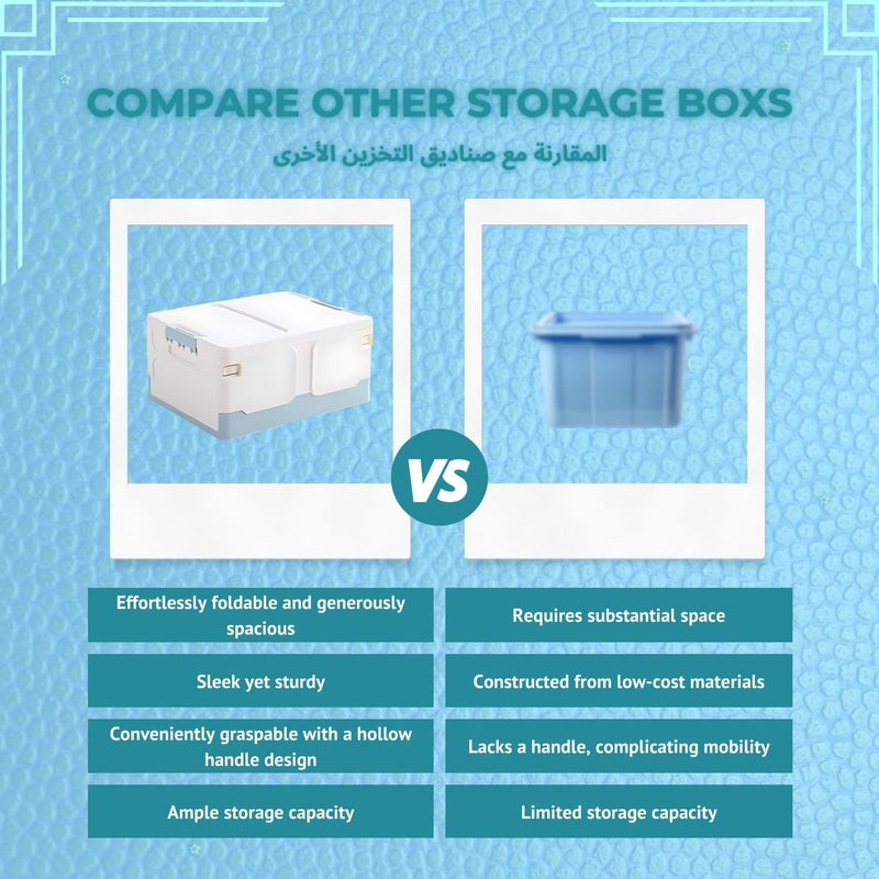 بزنيجر صناديق قابلة للتكديس بأغطية منظم أجزاء صغيرة صندوق تخزين قابل للطي مقاوم للماء من البلاستيك لتخزين الملابس والأدوات صناديق تخزين كبيرة سهلة للاستخدام في التخييم والحديقة والخارج (أزرق سماوي، كبير) - Image 5