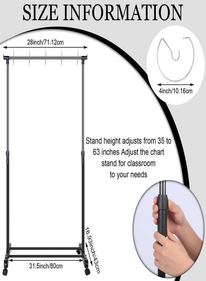 Fuyoooo Adjustable Pocket Chart Stand Stainless Steel Expandable Chart Stand with Casters Rolling Anchor Holder with 5 Rings for Classroom Home Educational Tools, Adjustable to 63 Inch(Black) - Image 2