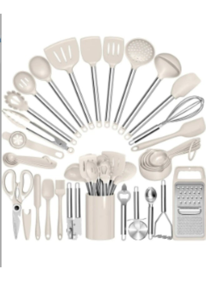 35 Pieces Stainless Steel Silicone Tip Spatula Kitchenware Set Vanilla
