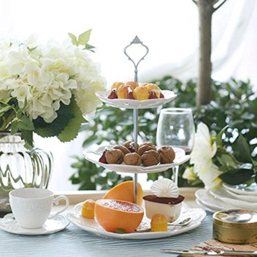 Jusalpha Cupcake Stand- Jusalpha 3-Tier White Porcelain Cake Stand Dessert Stand-Cupcake Stand-Tea Party Serving Platter, Comes in a Gift Box- Free Sugar Tong - Image 4