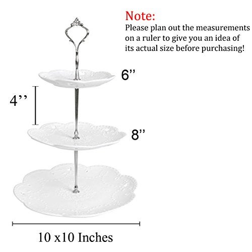 Jusalpha Cupcake Stand- Jusalpha 3-Tier White Porcelain Cake Stand Dessert Stand-Cupcake Stand-Tea Party Serving Platter, Comes in a Gift Box- Free Sugar Tong - Image 5
