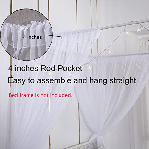 Akiky Princess Canopy Bed Curtains Set with Star Light Sheer Curtain for King Size Bed,8 Panels Canopies (King, White) - Image 3