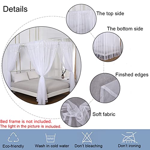 Akiky Princess Canopy Bed Curtains Set with Star Light Sheer Curtain for King Size Bed,8 Panels Canopies (King, White) - Image 5