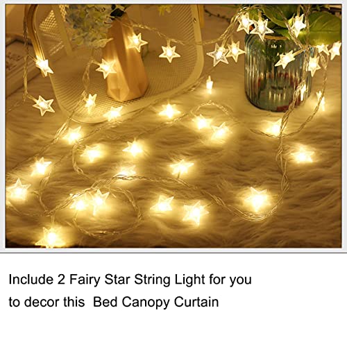 Akiky Princess Canopy Bed Curtains Set with Star Light Sheer Curtain for King Size Bed,8 Panels Canopies (King, White) - Image 4
