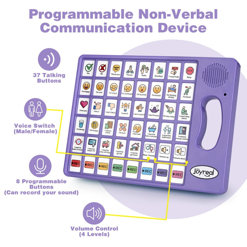 Joyreal AAC Device for Autism, Non Verbal Communication Tools for Speech Therapy & Stroke Rehab. Communication Tablet, Autism Talking Aids with 8 Programmable Buttons & Adjustable Volume (Purple) - Image 2