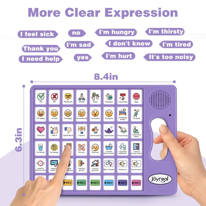Joyreal AAC Device for Autism, Non Verbal Communication Tools for Speech Therapy & Stroke Rehab. Communication Tablet, Autism Talking Aids with 8 Programmable Buttons & Adjustable Volume (Purple) - Image 3