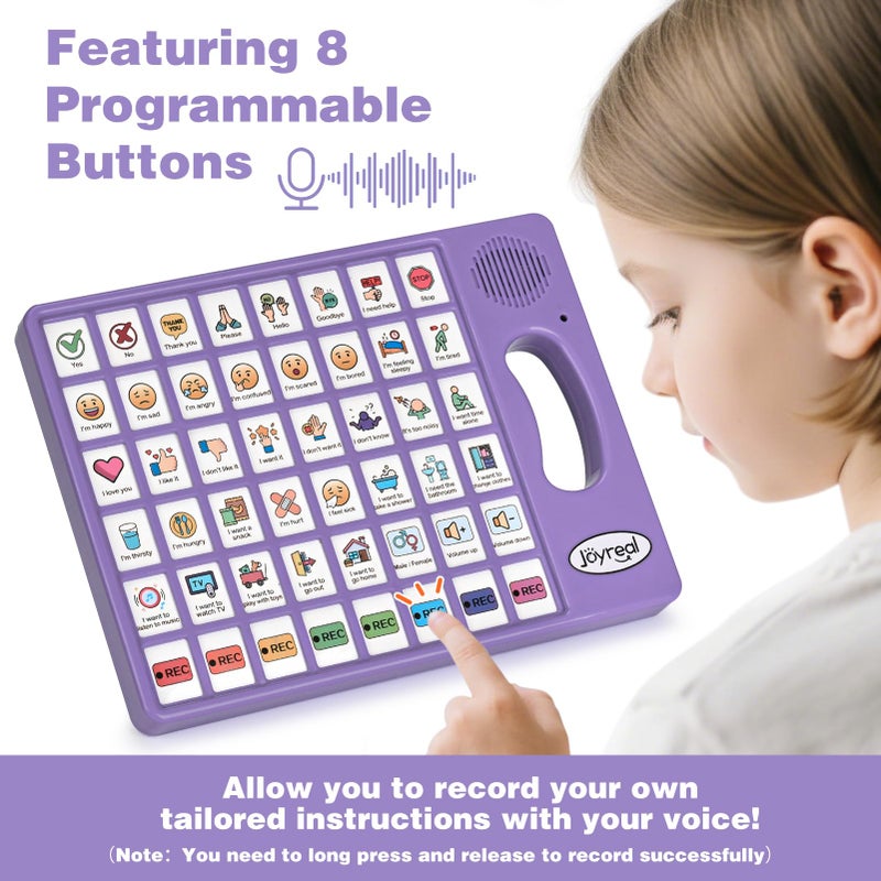 Joyreal AAC Device for Autism, Non Verbal Communication Tools for Speech Therapy & Stroke Rehab. Communication Tablet, Autism Talking Aids with 8 Programmable Buttons & Adjustable Volume (Purple) - Image 4