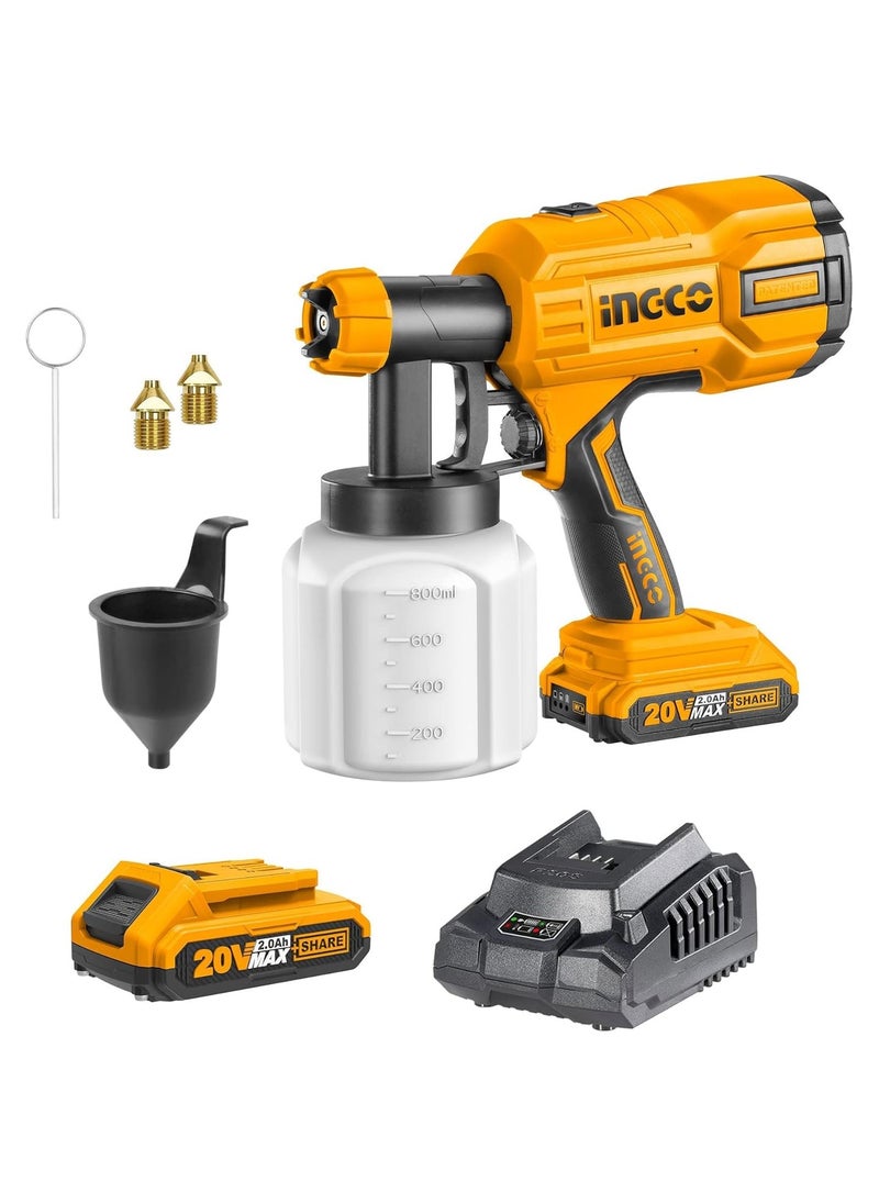 INGCO - INGCO 20V Cordless Paint Sprayer – High-Performance HVLP Spray Gun with 800ml/min Flow Rate, 3 Spray Patterns, 120DIN-s Viscosity, 800ml Container, Includes 1 Battery and Fast Charger - Image 1
