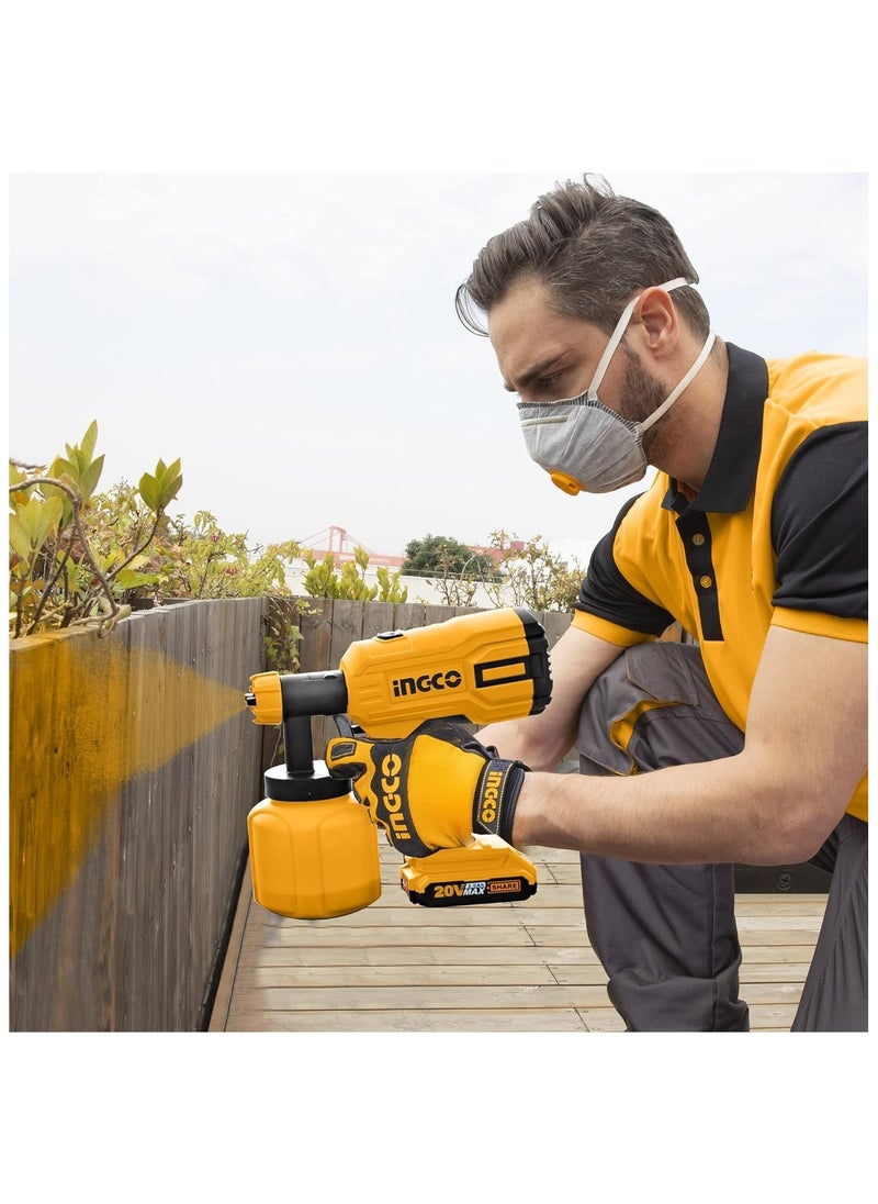 INGCO - INGCO 20V Cordless Paint Sprayer – High-Performance HVLP Spray Gun with 800ml/min Flow Rate, 3 Spray Patterns, 120DIN-s Viscosity, 800ml Container, Includes 1 Battery and Fast Charger - Image 1