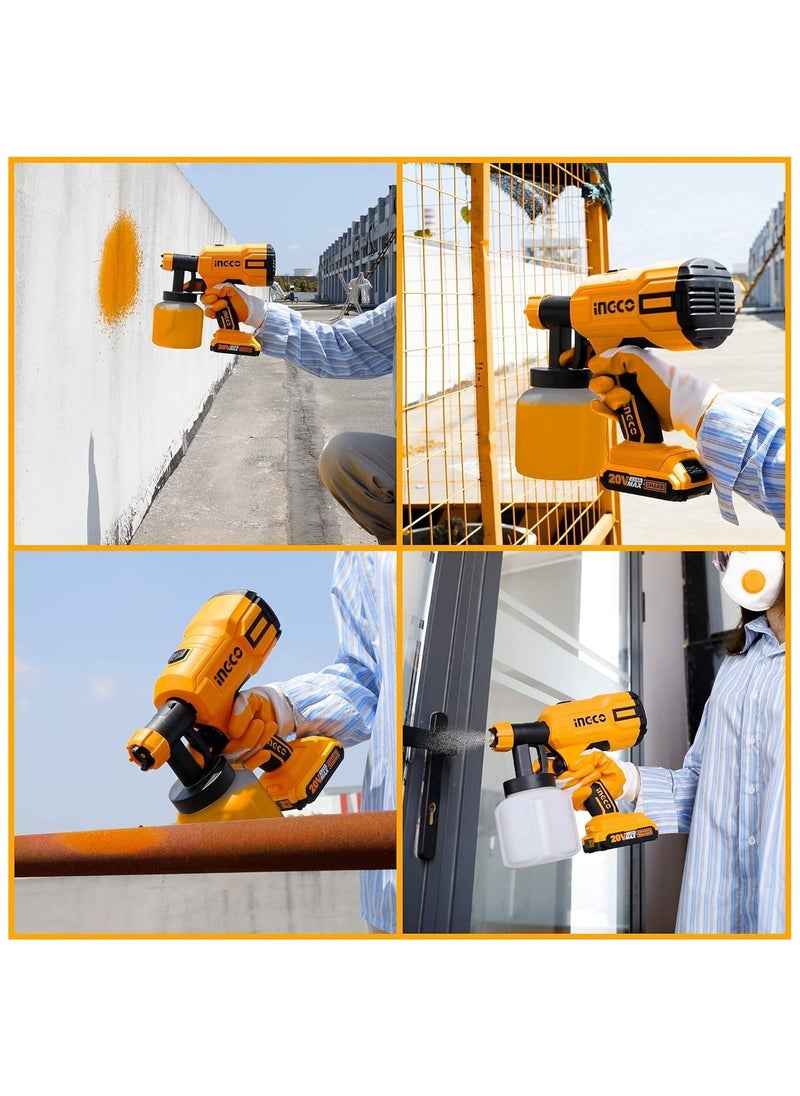 INGCO - INGCO 20V Cordless Paint Sprayer – High-Performance HVLP Spray Gun with 800ml/min Flow Rate, 3 Spray Patterns, 120DIN-s Viscosity, 800ml Container, Includes 1 Battery and Fast Charger - Image 1