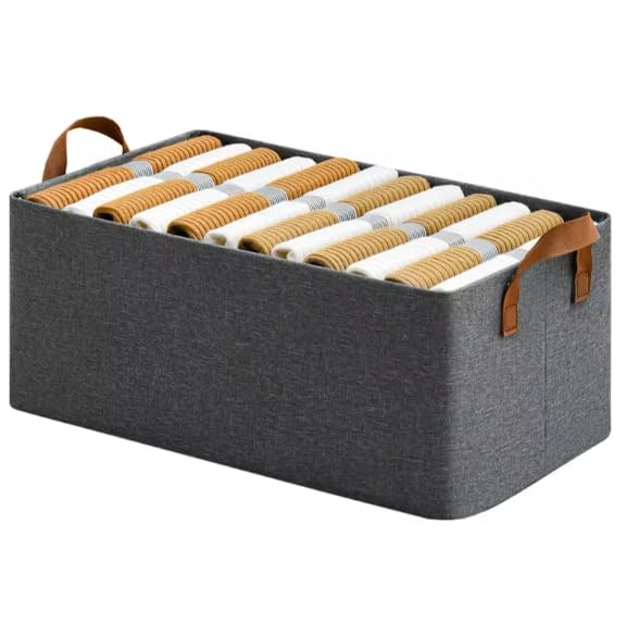 TechSrmaji TechSrmaji Clothes Organizer for Wardrobe with Metal Frame Storage Clothing Baskets Cloth Organisers NonWoven Fabric Storage Organizer with Handles Fabric Storage Box Pack of 2 - Image 2