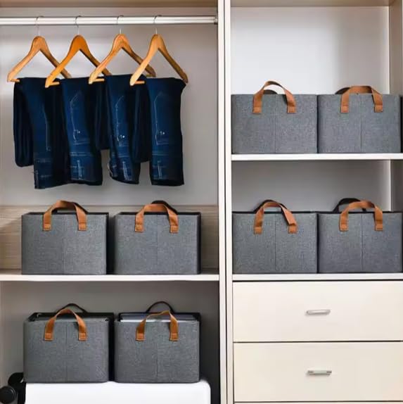 TechSrmaji TechSrmaji Clothes Organizer for Wardrobe with Metal Frame Storage Clothing Baskets Cloth Organisers NonWoven Fabric Storage Organizer with Handles Fabric Storage Box Pack of 2 - Image 4