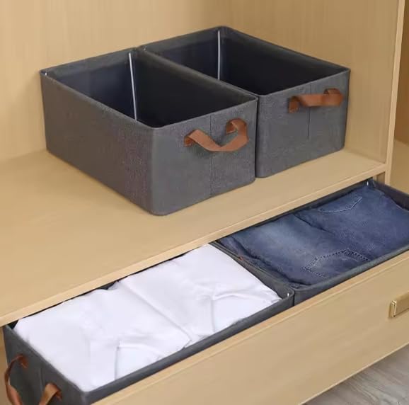 TechSrmaji TechSrmaji Clothes Organizer for Wardrobe with Metal Frame Storage Clothing Baskets Cloth Organisers NonWoven Fabric Storage Organizer with Handles Fabric Storage Box Pack of 2 - Image 5